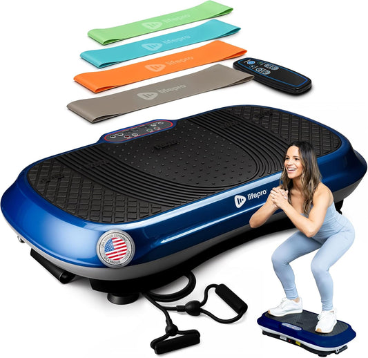 Vibration Plate Exercise Machine Silver- Whole Body Workout Vibration Fitness Platform W/ Loop Bands - Home Training Equipment - Remote, Balance Straps, Videos & Manual